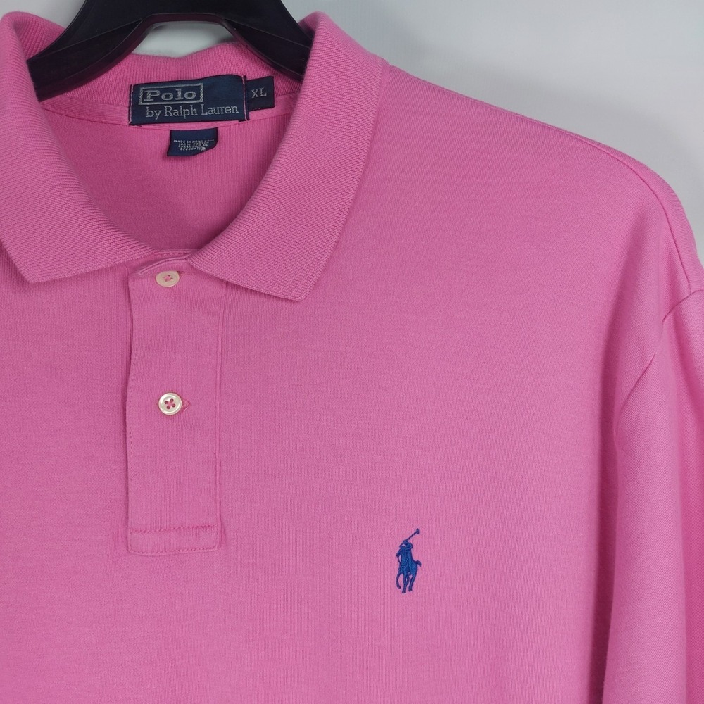 Polo Ralph‎ Lauren Short Sleeve Polo Shirt Mens XL Pink Blue Pony Cotton *READ